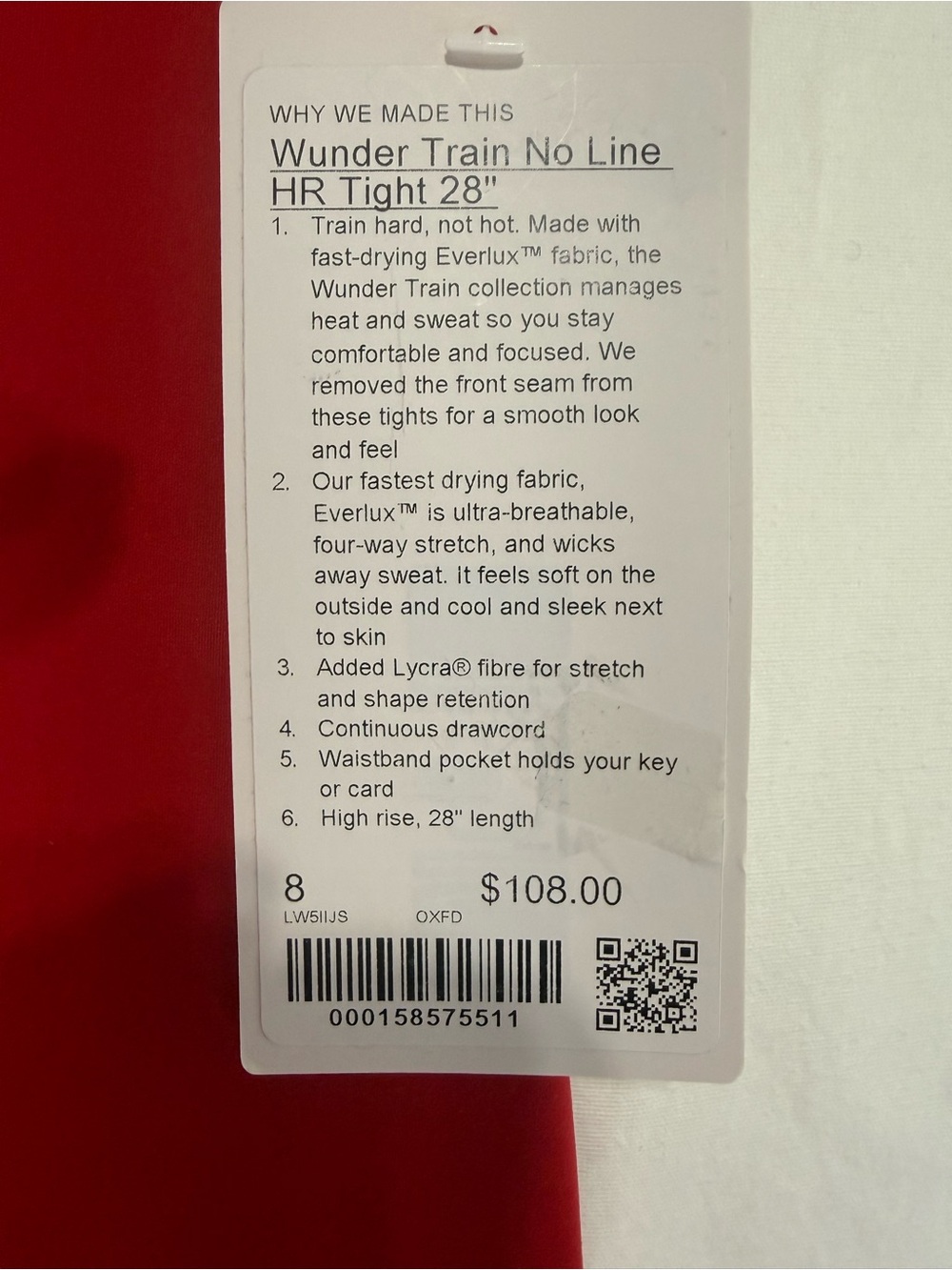 NWT Lululemon Wunder Train No Line HR Leggings 28” - Size 8 Oxford Red - Picture 3 of 6